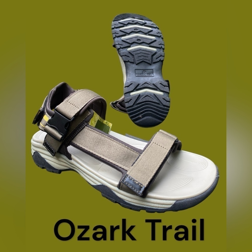 Ozark Trail-NWT Men’s 10 moss green/gray hiking sandals. Velcro adjustable. New!